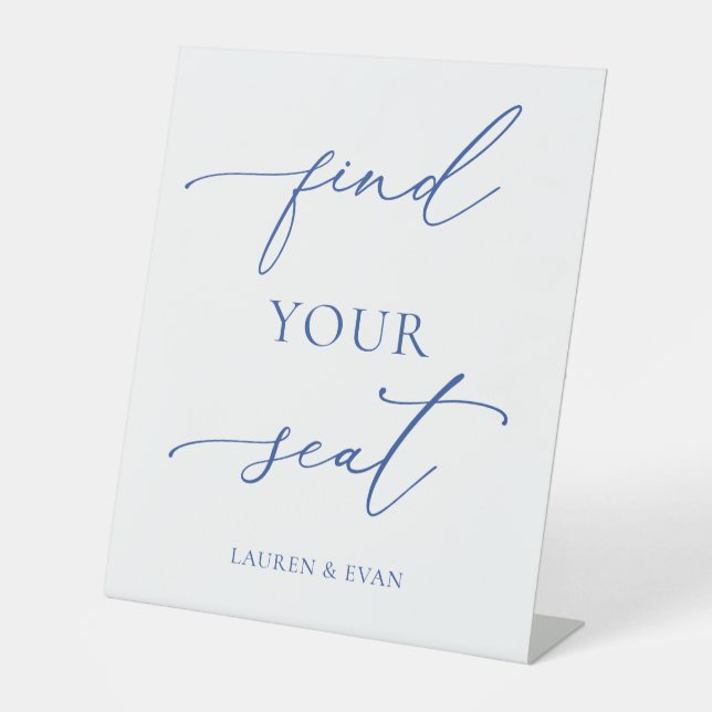 Marseille Bleu & White Minimalist Find your Seat Pedestal Sign (Front)