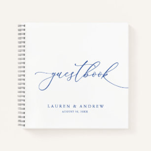 Marseille Bleu White Minimalist Wedding Guestbook Notebook