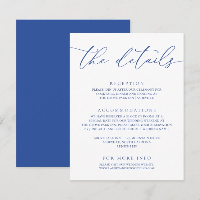 Marseille Bleu & White Modern Minimalist Wedding Enclosure Card (Front/Back)