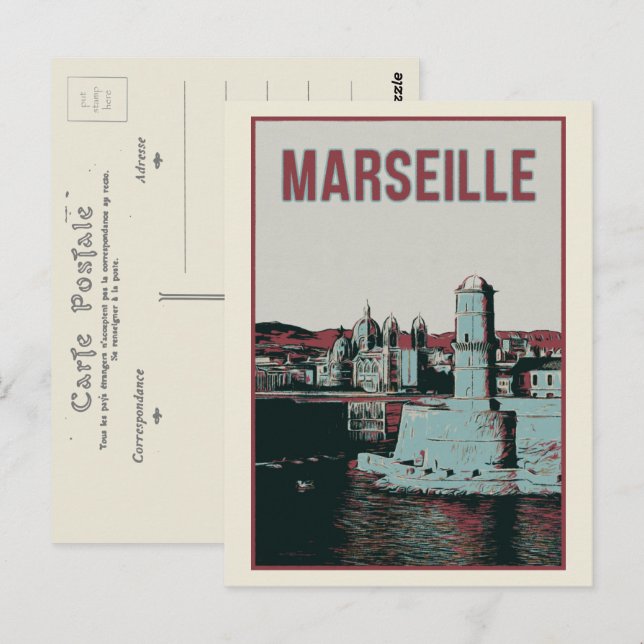 Marseille Cathedral and port illustration France Postcard (Front/Back)