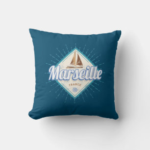 Marseille city France retro sailing ship vintage Cushion