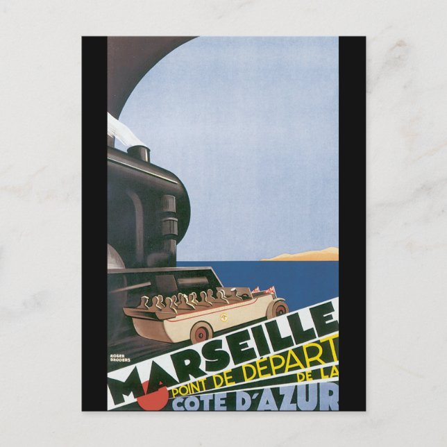 Marseille Cote D'Azur Vintage Travel Poster Postcard (Front)