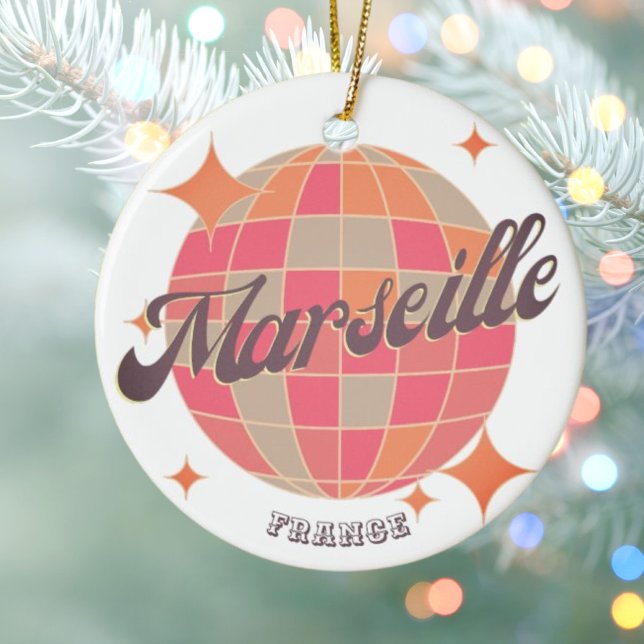 Marseille France City fashion pink disco ball  Ceramic Tree Decoration (Creator Uploaded)