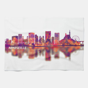 Marseille France Skyline Tea Towel