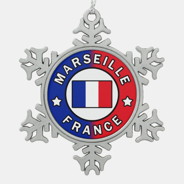 Marseille France Snowflake Pewter Christmas Ornament (Front)
