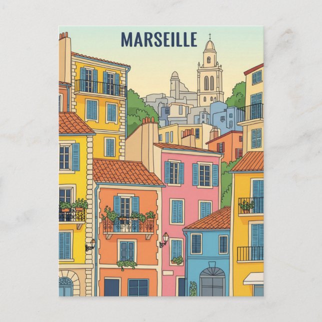 Marseille France Travel Illustration Postcard (Front)