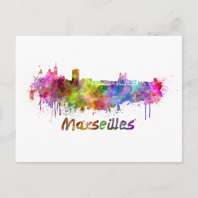 Marseilles skyline in watercolor postcard (Front)