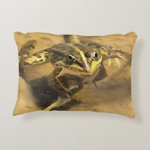 Marsh Frog Immersed In River Water Painting Decorative Cushion