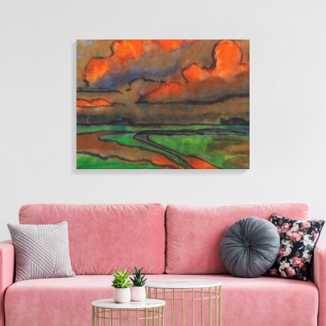 Marsh Landscape Under Red Clouds | Emil Nolde | Canvas Print (Insitu(LivingRoom))