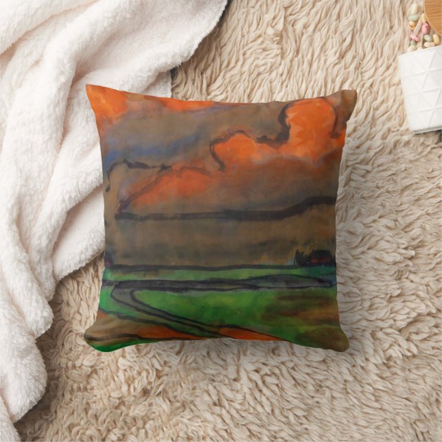 Marsh Landscape Under Red Clouds | Emil Nolde | Cushion (Blanket)