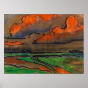 Marsh Landscape Under Red Clouds   Emil Nolde   Poster