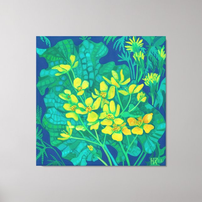 Marsh Marigold Summer Wildflowers Floral Painting Canvas Print (Front)