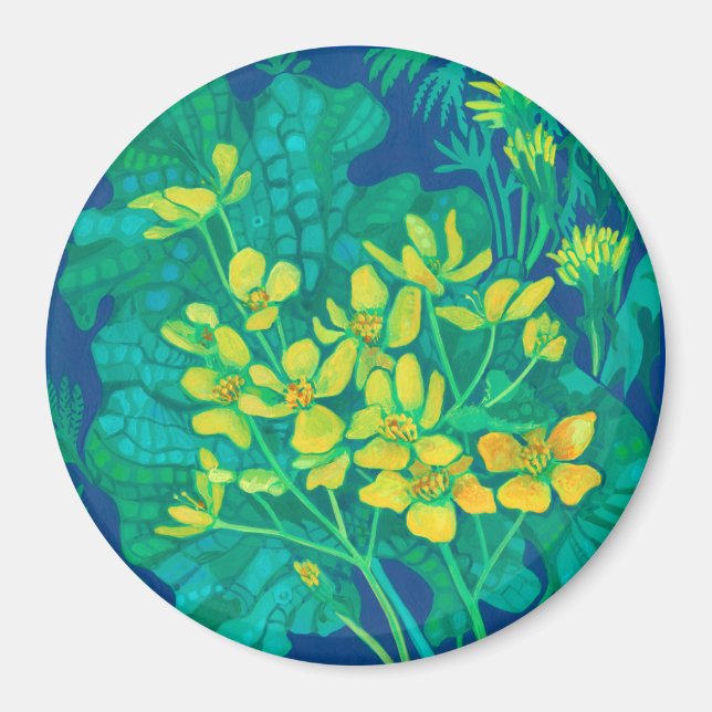 Marsh Marigold Summer Wildflowers Floral Painting  Magnet (Front)