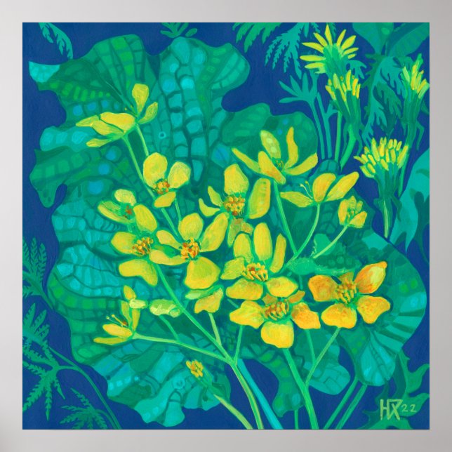 Marsh Marigold Summer Wildflowers Floral Painting Poster (Front)