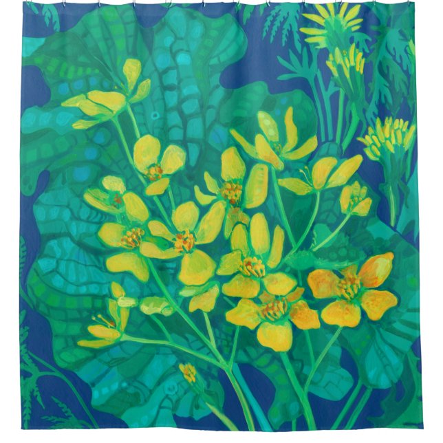 Marsh Marigold Summer Wildflowers Floral Painting Shower Curtain (Front)