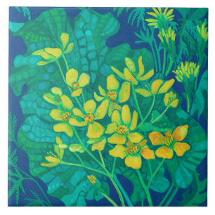 Marsh Marigold Summer Wildflowers Floral Painting Tile