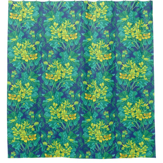 Marsh Marigold Wildflowers Yellow Flowers Pattern Shower Curtain (Front)