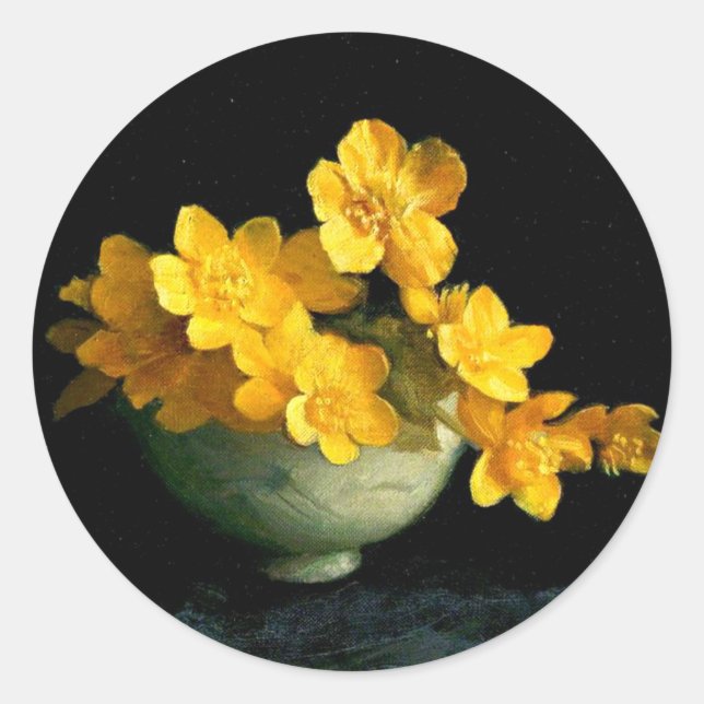 Marsh Marigolds, still life painting Classic Round Sticker (Front)