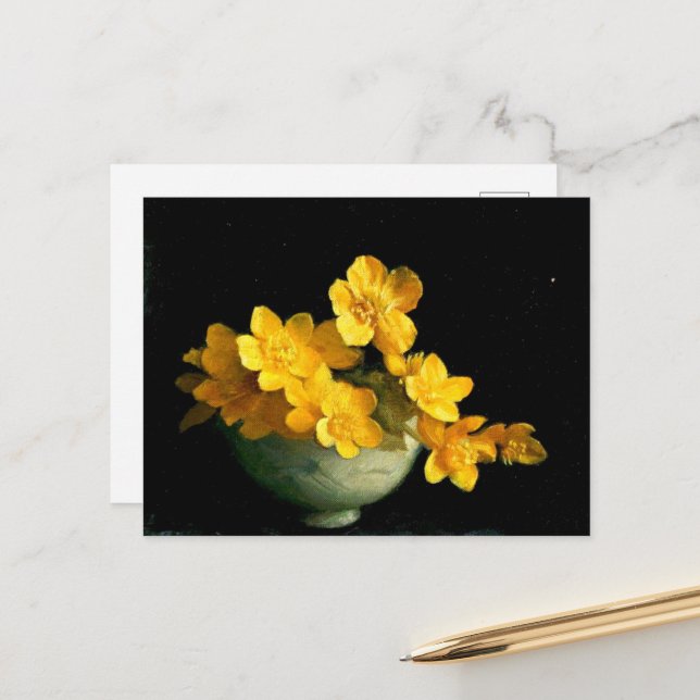 Marsh Marigolds, still life painting Postcard (Front/Back In Situ)