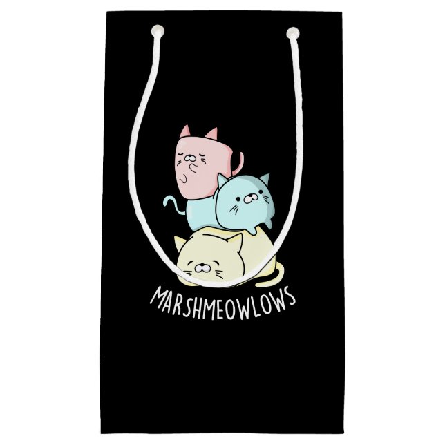 Marsh-meow-lows Funny Cat Marshmallow Pun Dark BG Small Gift Bag (Front)