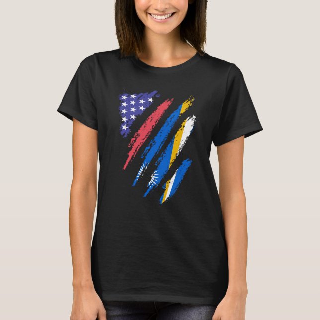 Marshall Islands American Patriot Grown Heart Flag T-Shirt (Front)