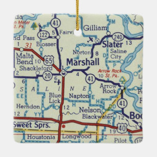 Marshall MO Vintage Map Ceramic Ornament