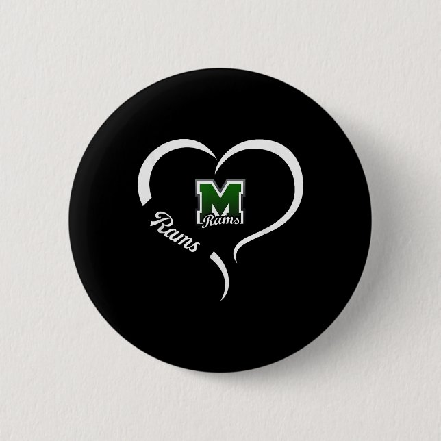 Marshfield Rams Logo Half Heart Slogan Hs  6 Cm Round Badge (Front)