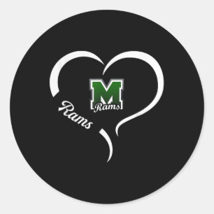 Marshfield Rams Logo Half Heart Slogan Hs  Classic Round Sticker