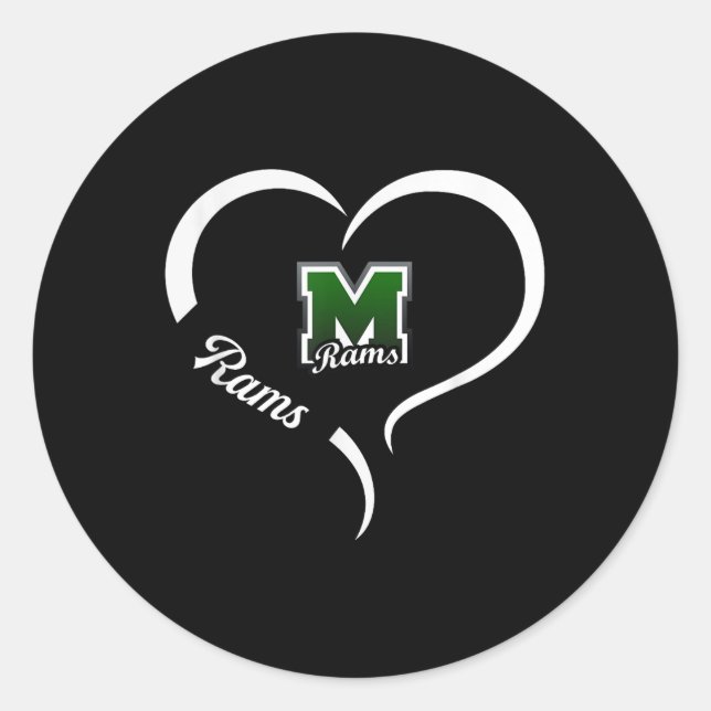 Marshfield Rams Logo Half Heart Slogan Hs  Classic Round Sticker (Front)