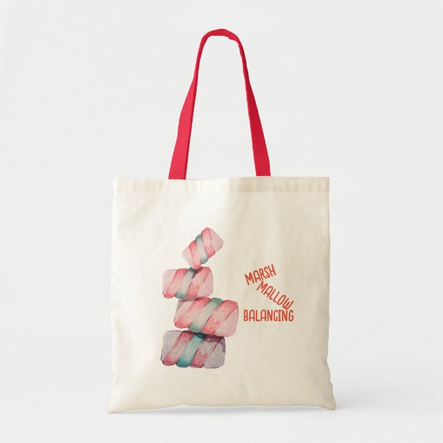 Marshmallow Balancing Candy Pun Tote Bag (Front)