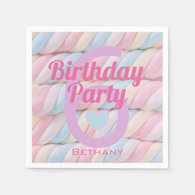 Marshmallow Candy Girls Birthday Party Napkin (Front)