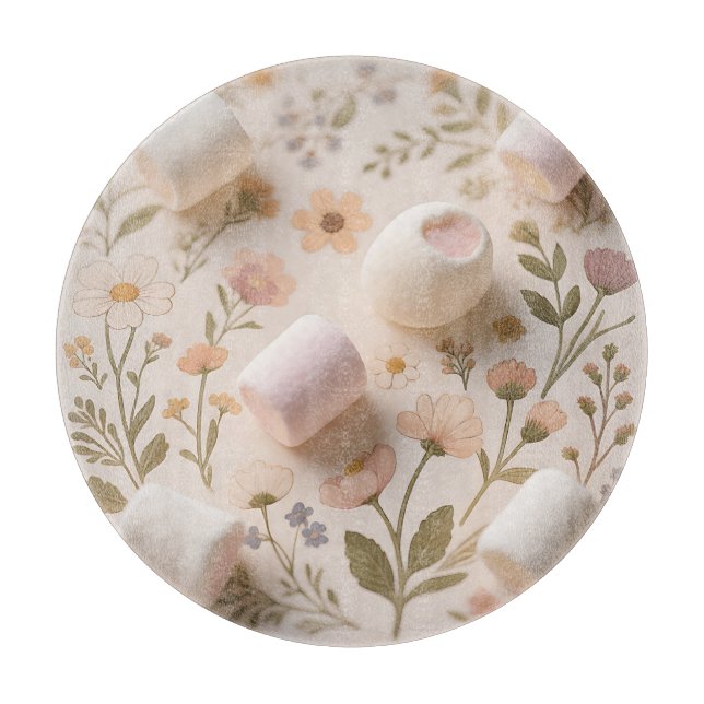 Marshmallow Floral Pastel Pattern Cutting Board (Front)