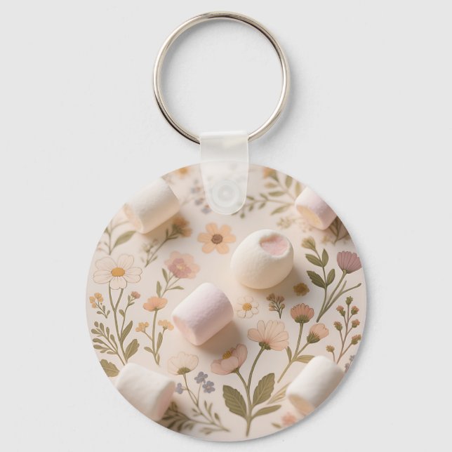 Marshmallow Floral Pastel Pattern Key Ring (Front)