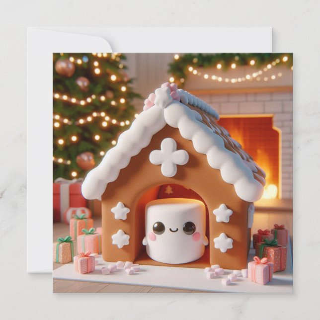 Marshmallow Gingerbread House Christmas Card (Front)