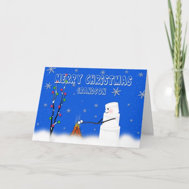 Marshmallow (Snowman) Grandson-Christmas-Humour Holiday Card (Front)