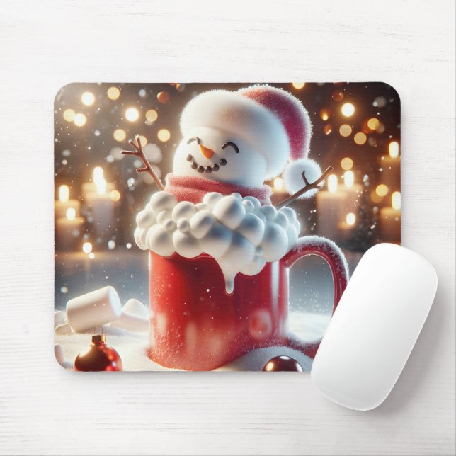 Marshmallow Snowman In Hot Chocolate Mouse Mat (With Mouse)