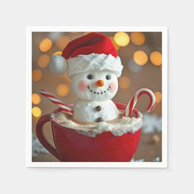 Marshmallow Snowman In Hot Chocolate Napkin (Front)