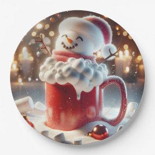 Marshmallow Snowman In Hot Chocolate Paper Plate
