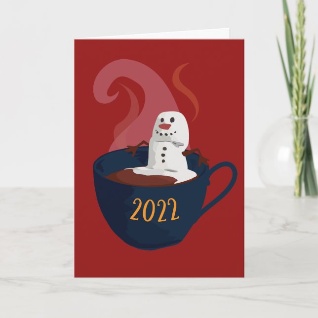 Marshmallow Snowman In Hot Cocoa Holiday Card (Front)