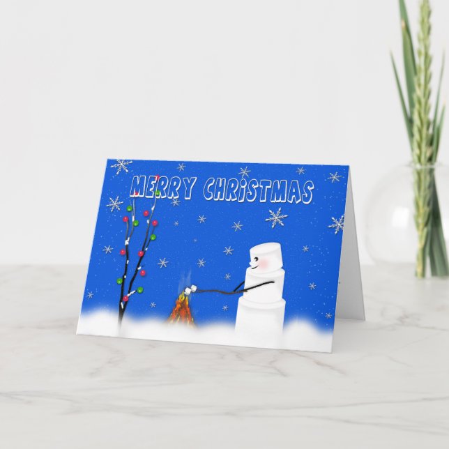 Marshmallow (Snowman)Merry Christmas-Humour Holiday Card (Front)