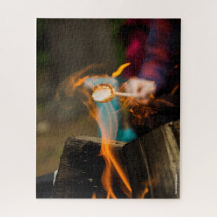 Marshmallow toasting over fire, jigsaw puzzle