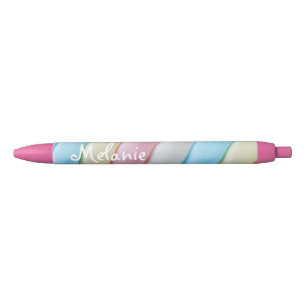 Marshmallow Twist Pastel Candy Personalised Black Ink Pen