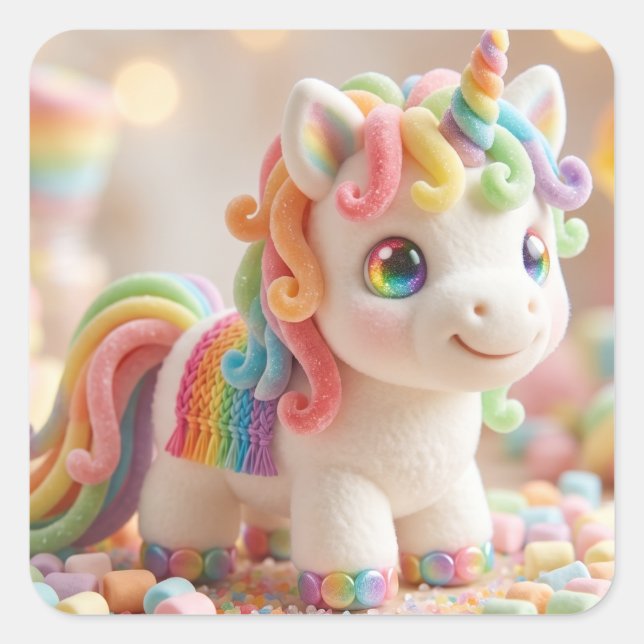 Marshmallow Unicorn and Pastel Candy Dream Square Sticker (Front)