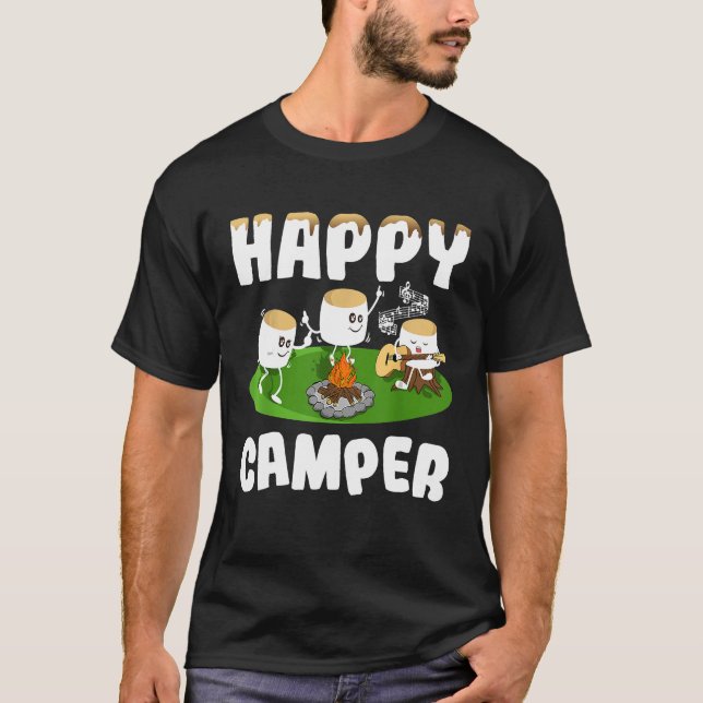 Marshmallows Happy Camper T-shirt RV Life Camping (Front)