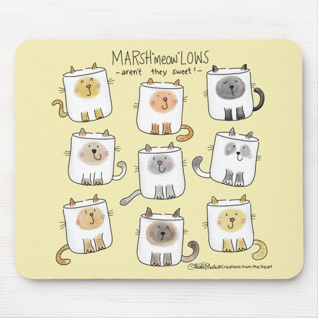 MARSHmeowLOWS Whimsical Wordplay Cat Marshmallows Mouse Mat (Front)