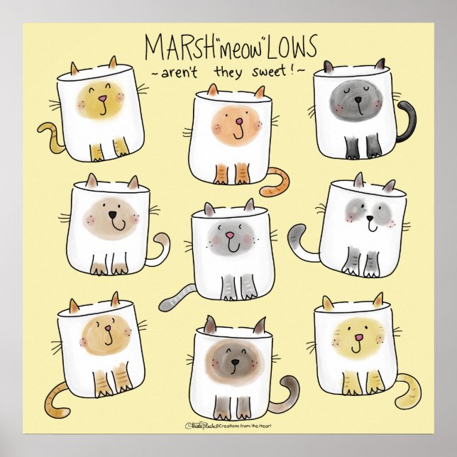 MARSHmeowLOWS Whimsical Wordplay Cat Marshmallows Poster (Front)