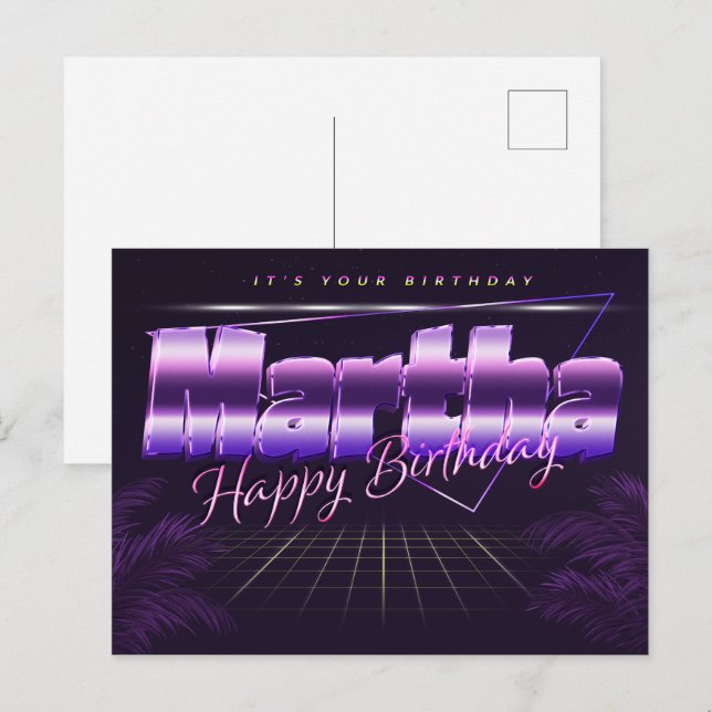 Martha Name First name purple postcard birthday (Front/Back)