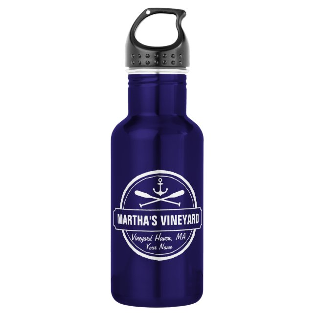 Martha’s Vineyard MA custom town nautical anchor 532 Ml Water Bottle (Front)