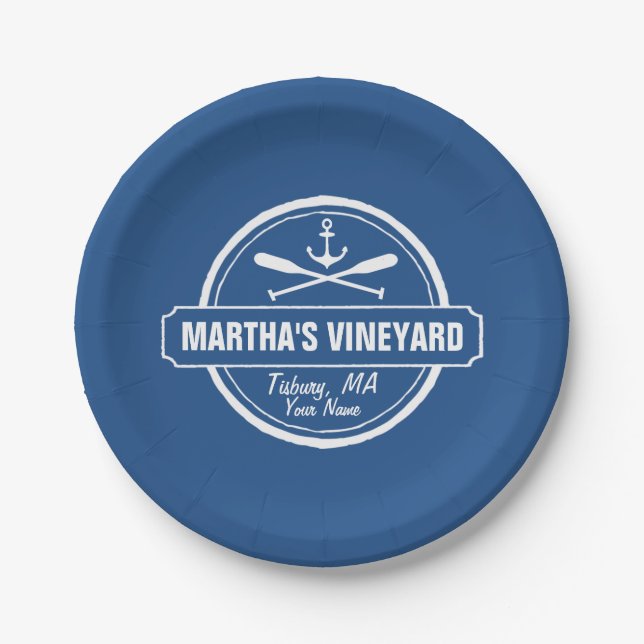 Martha’s Vineyard MA custom town nautical anchor Paper Plate (Front)