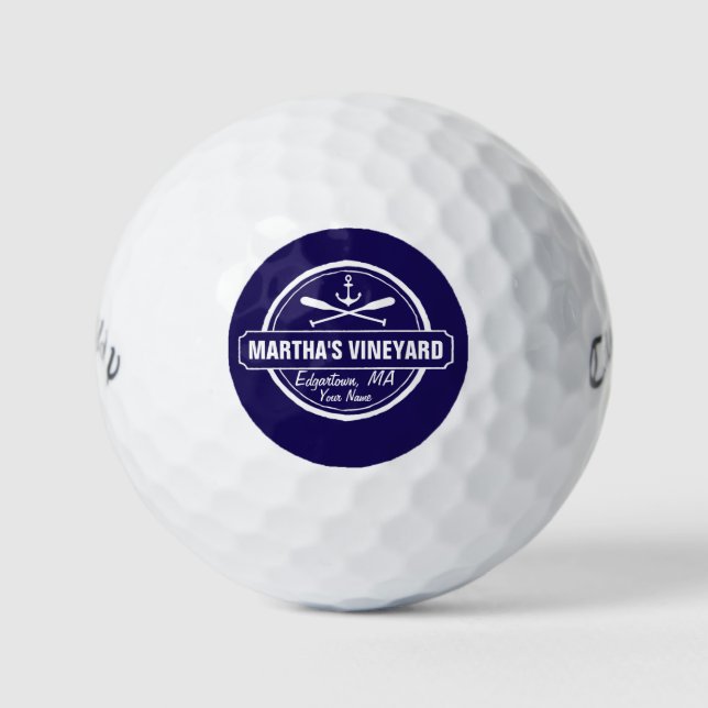 Martha’s Vineyard, MA town, name, nautical anchor Golf Balls (Front)